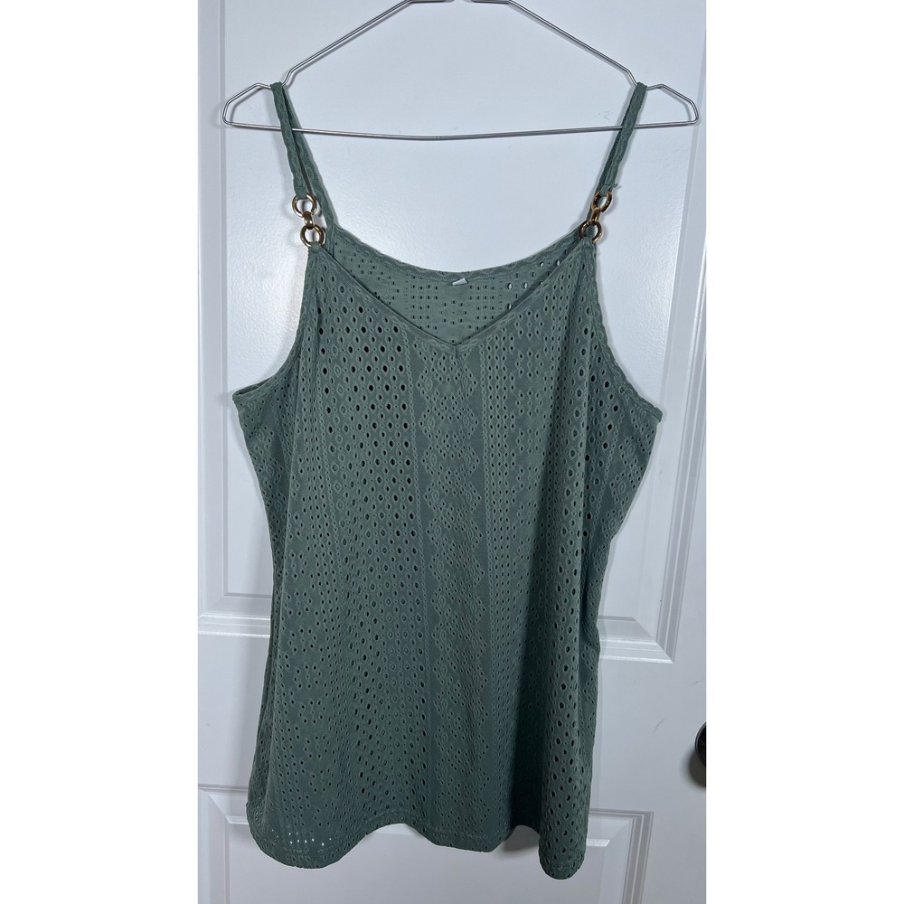Unbranded Womens Tank Top Eyelet Knit Gold‎ Chain Straps Sage Green Size Large